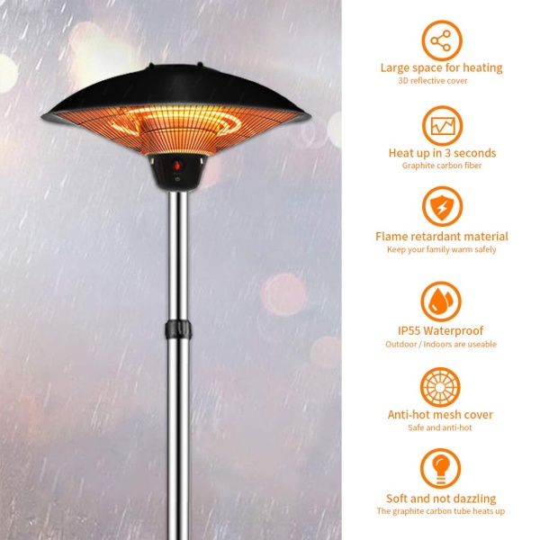 New Years Deals Free Standing Umbrella Shaped Electric Patio Heater Best - Electric Parasol Patio Heater Floor Stand By Firefly